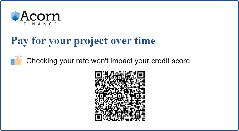 Acorn Finance QR code — scan to check financing options for your roof